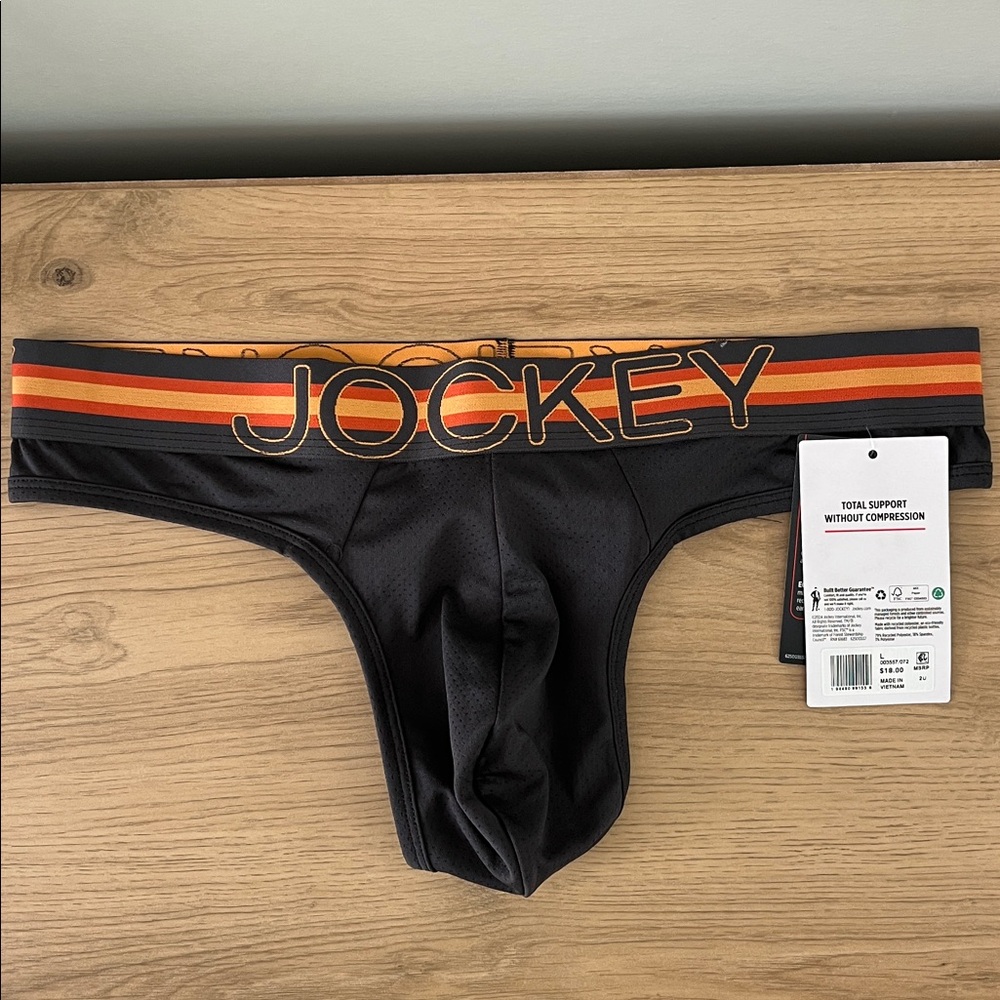 NWT Jockey Sport Dark Gray Thong with Orange Accents